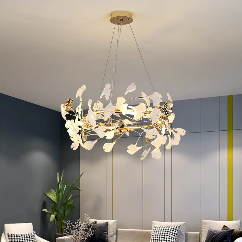 Minimalist Art Chandelier With Ginkgo Leaf Design
