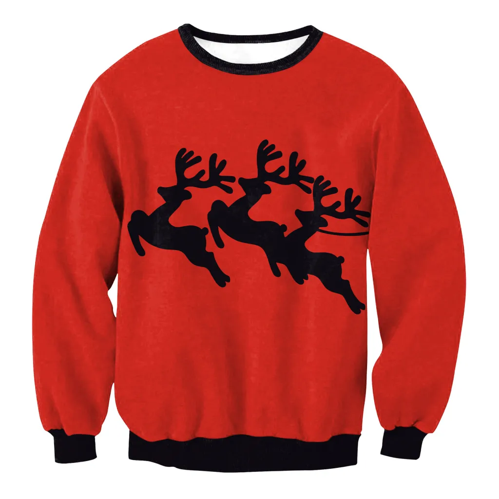 Women's Christmas Clothing Christmas Elk Digital Printed Round Neck Sweater - Swys131-M