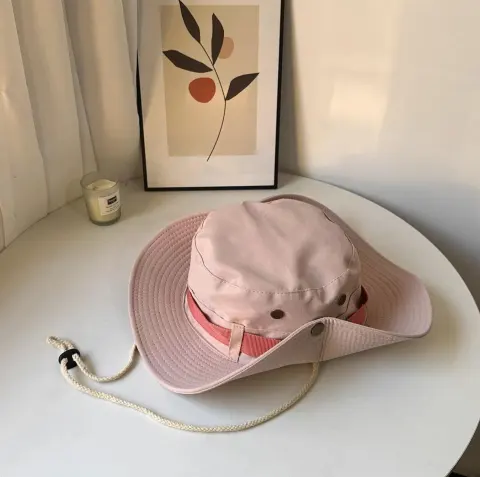 Boonie Hat Beige Broad-brimmed Hat Checked Cloth Men Women