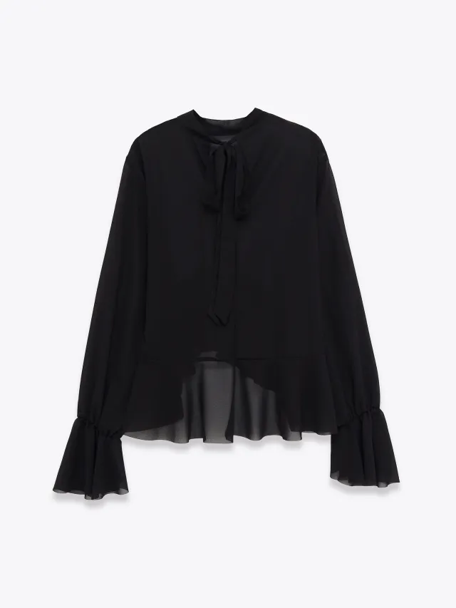 Elegant Chiffon Top With A Flowing Ruffled Hem Black - Shop at LoveMi
