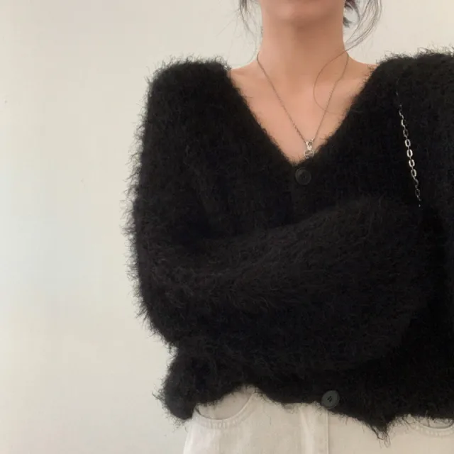 Mink Long sleeved Knitted Cardigan For Women Black - Shop at LoveMi