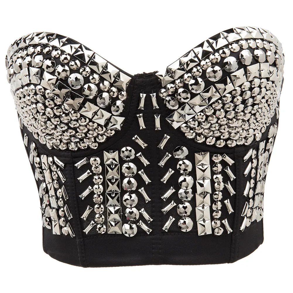 Punk Sequin Bead Sexy Women's Bra - Silver