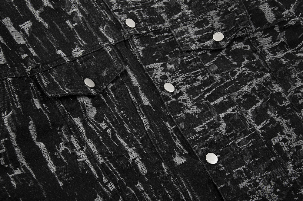 Jacquard Non-specification Ripped Denim Coat