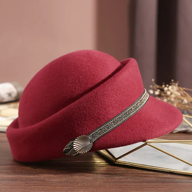 Woolen Flat top Peaked Cap Army Leisure Purplish Red - Shop at LoveMi
