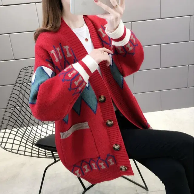 European Goods Western Style Knitted Sweater Coat Red - Shop at LoveMi