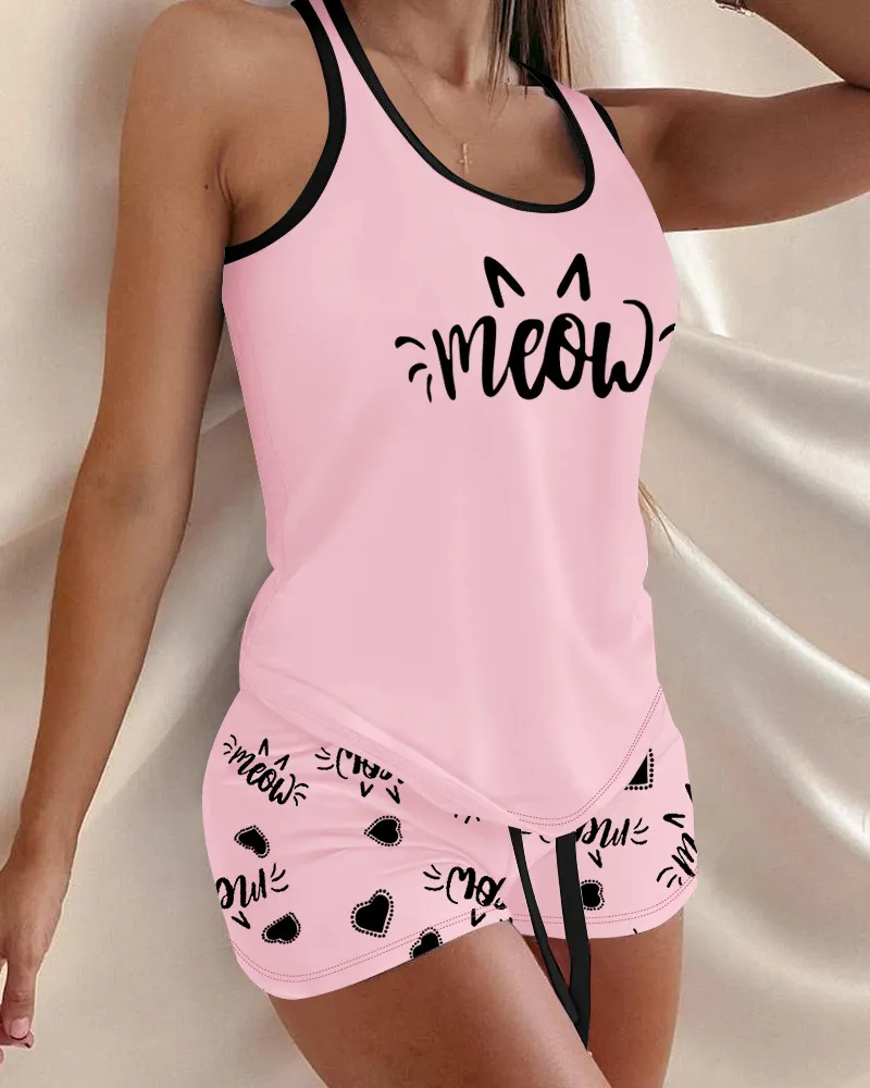 Women's New Printed Top Pants Suit - Pink