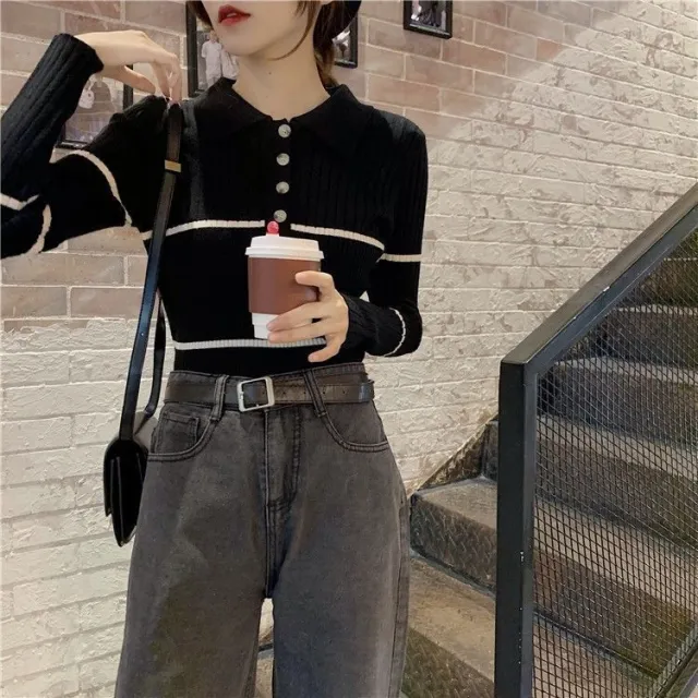 Autumn And Winter Sweater Inner Wear Blouse Black - Shop at LoveMi