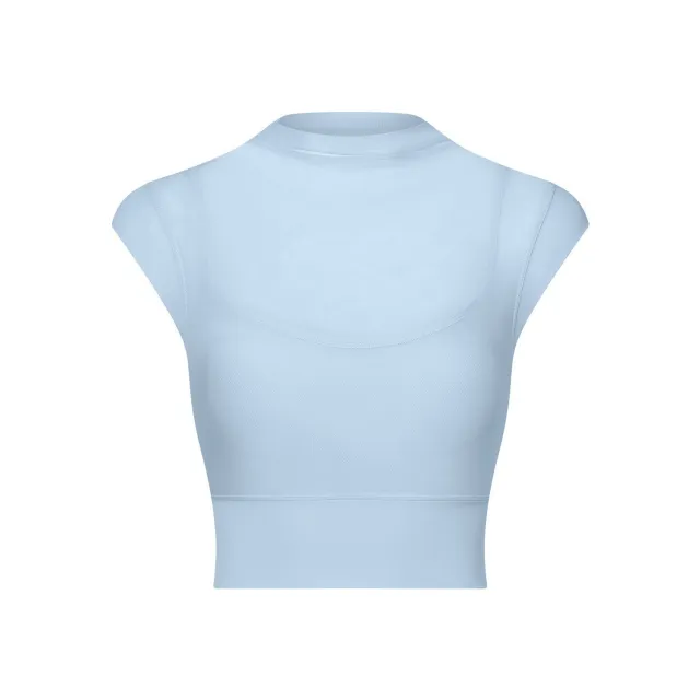 Mesh Yoga Clothes Flounced Sleeve Running Quick drying Sports Bra With Chest Pad Very Pale Blue - Shop at LoveMi
