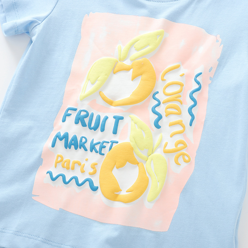 Summer New Stylish Little Girl Round Neck Short Sleeve Striped Pants Set