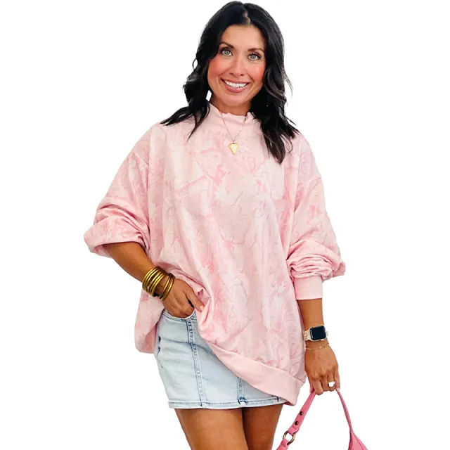 Women's Minimalist Printed Long sleeve Crewneck Sweatshirt Pink - Shop at LoveMi