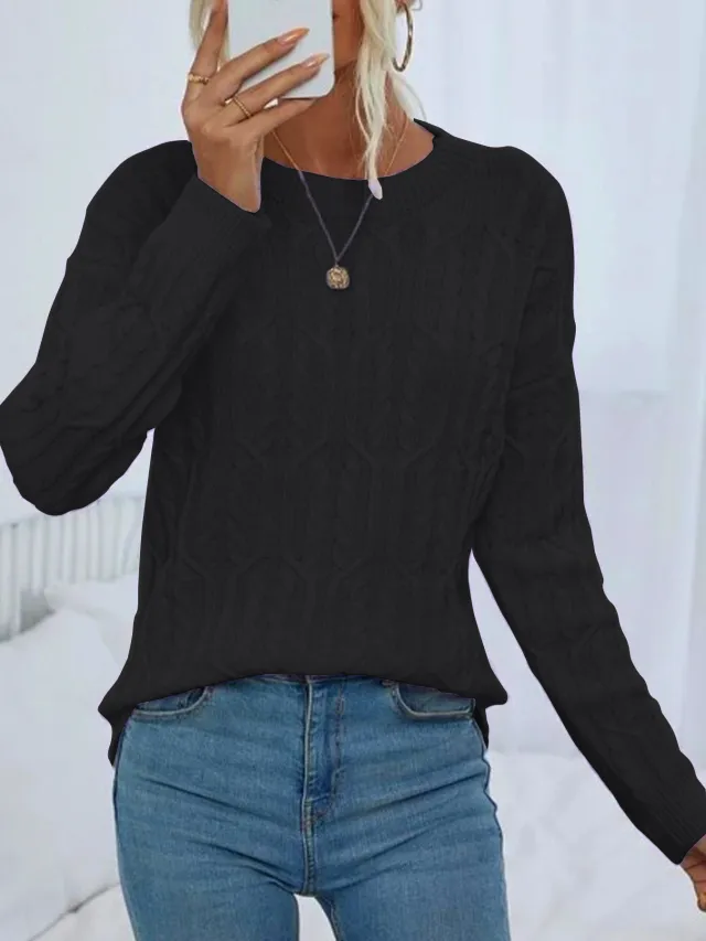Idle Style Solid Color Sweater Women's Autumn And Winter Soft Glutinous Black - Shop at LoveMi