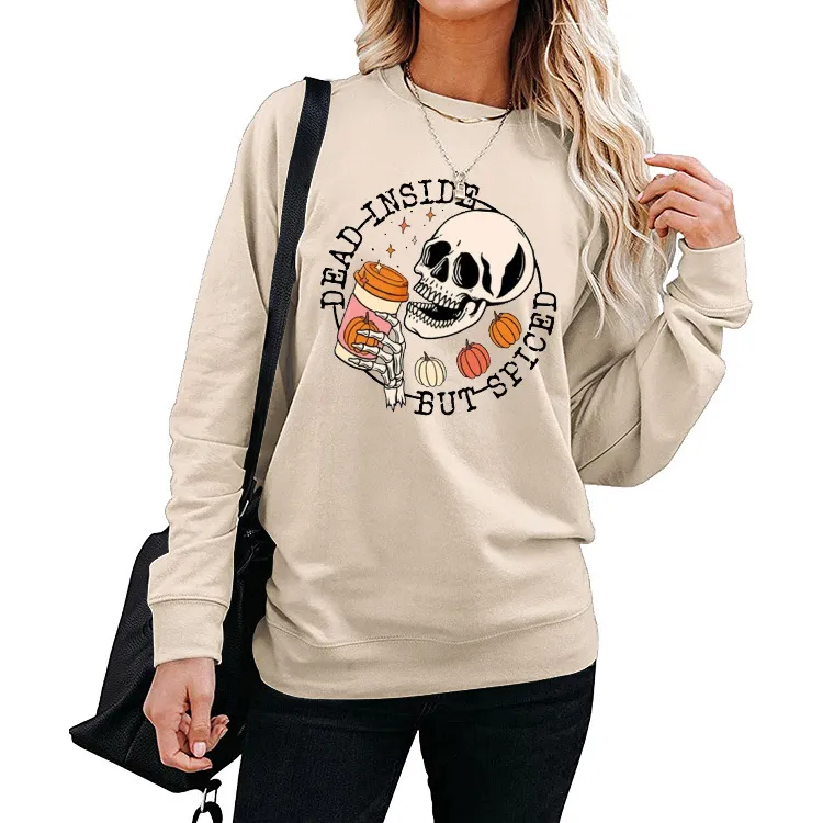 Winter Print Round Neck Long Sleeve Sweater - Sand Color