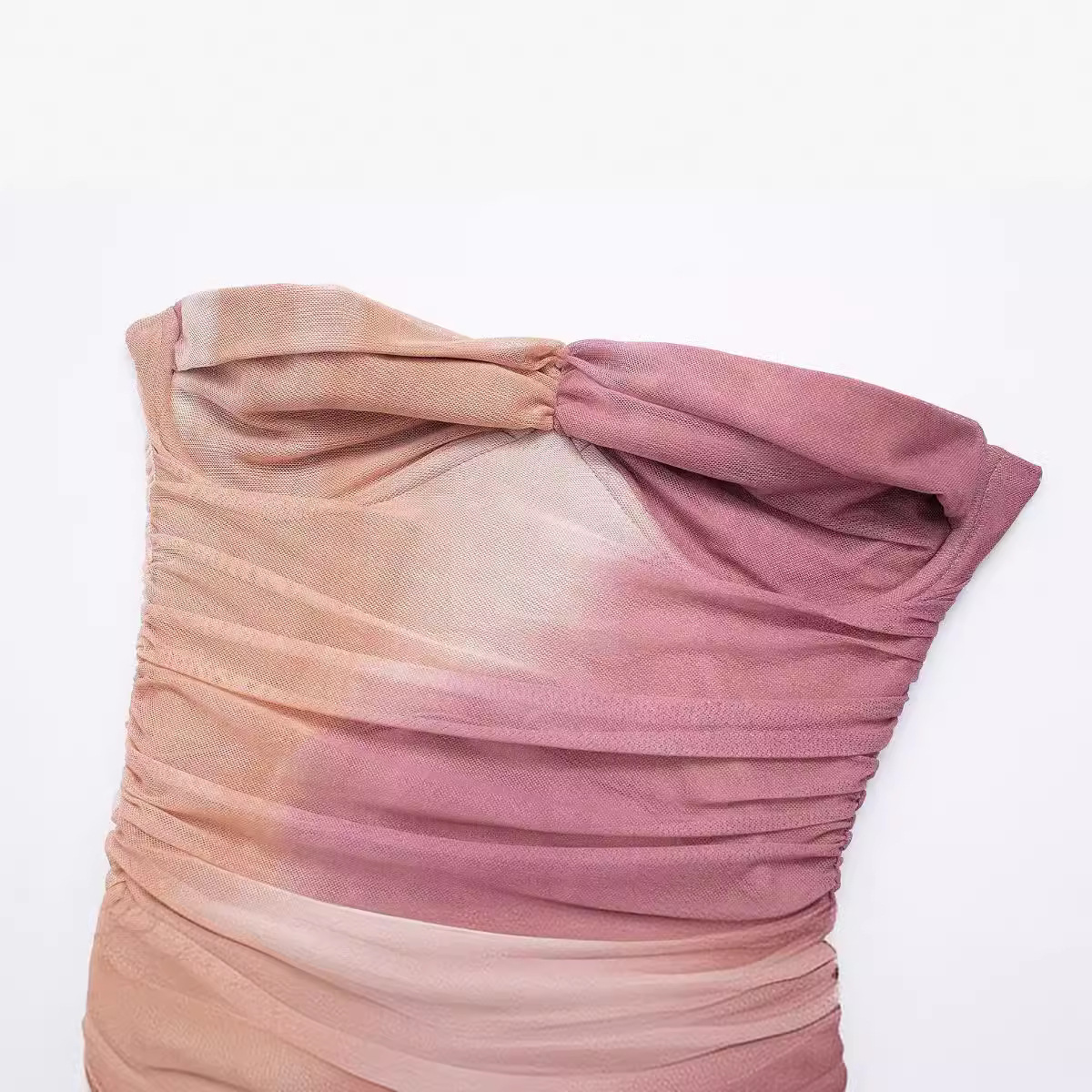 French Retro Slim Print Silk Net Tube Top Dress