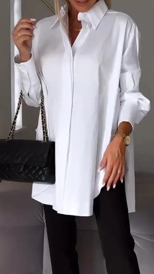 European And American Pullover Long Sleeve Shirt White - Shop at LoveMi