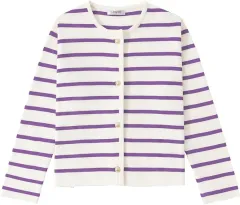 Women's Striped Cardigan Sweater Fashion Long Sleeve Button - Purple - View 1