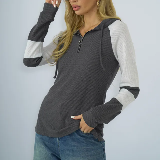Long Sleeve Hooded Zipper Multicolor Hoodie Loose Women Multicolor - Shop at LoveMi