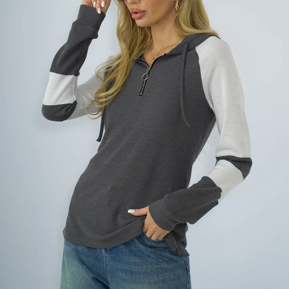 Long Sleeve Hooded Zipper Multicolour Hoodie Loose Women - Multicolour