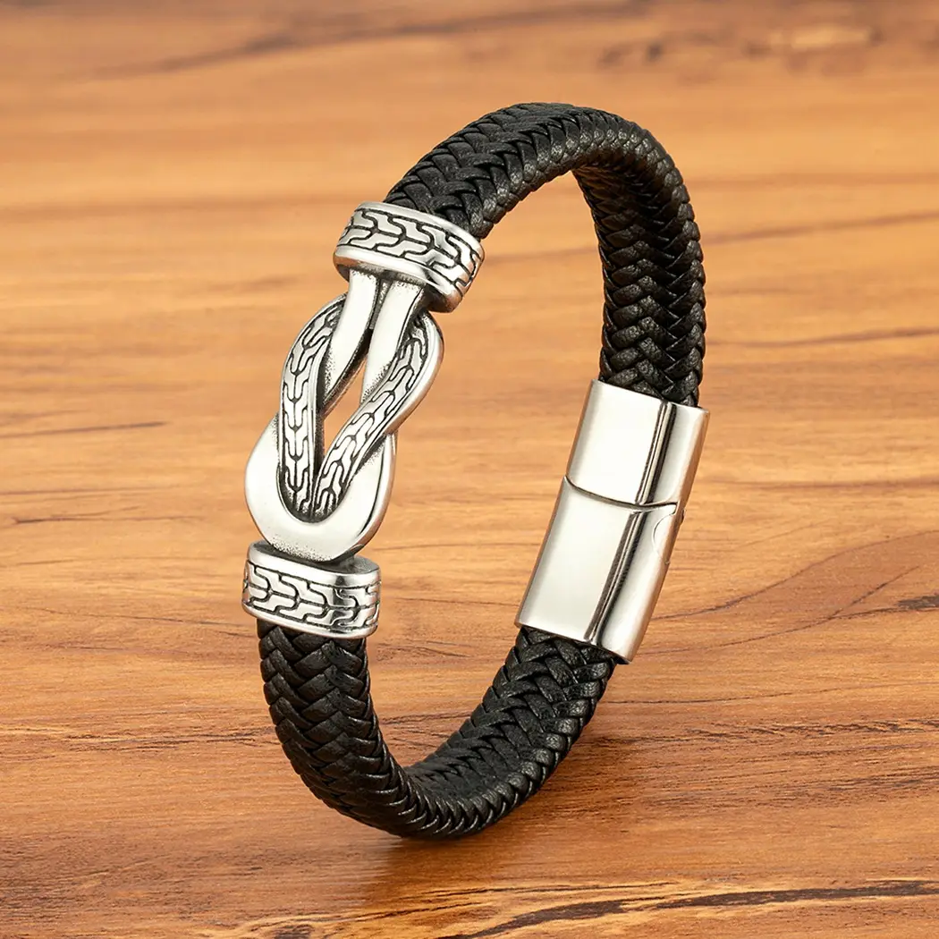 Black Coffee Woven Leather Cord Bracelet