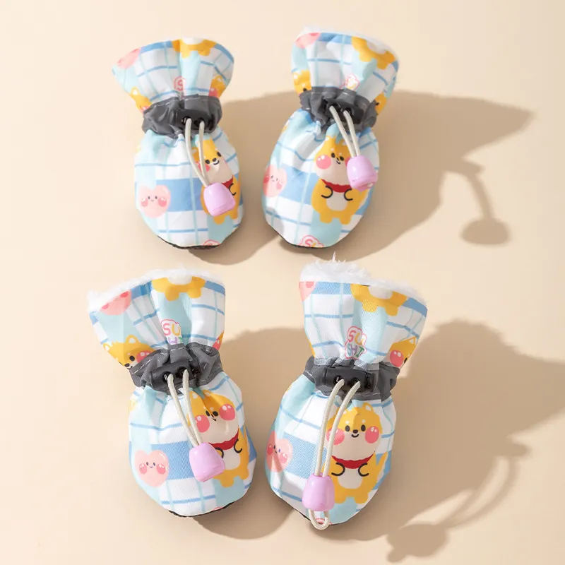 Plaid Soft Soled Velvet Warm Pet Dog Shoes - Dog Plaid