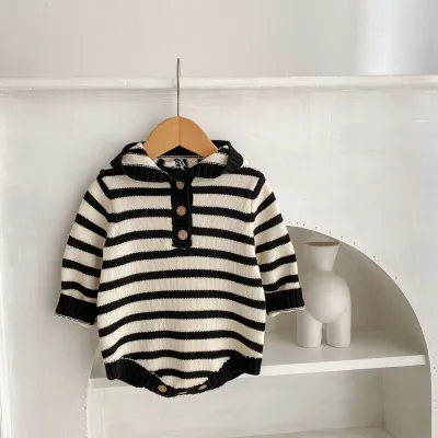 Boys And Girls Striped Hooded Cotton Jumpsuit