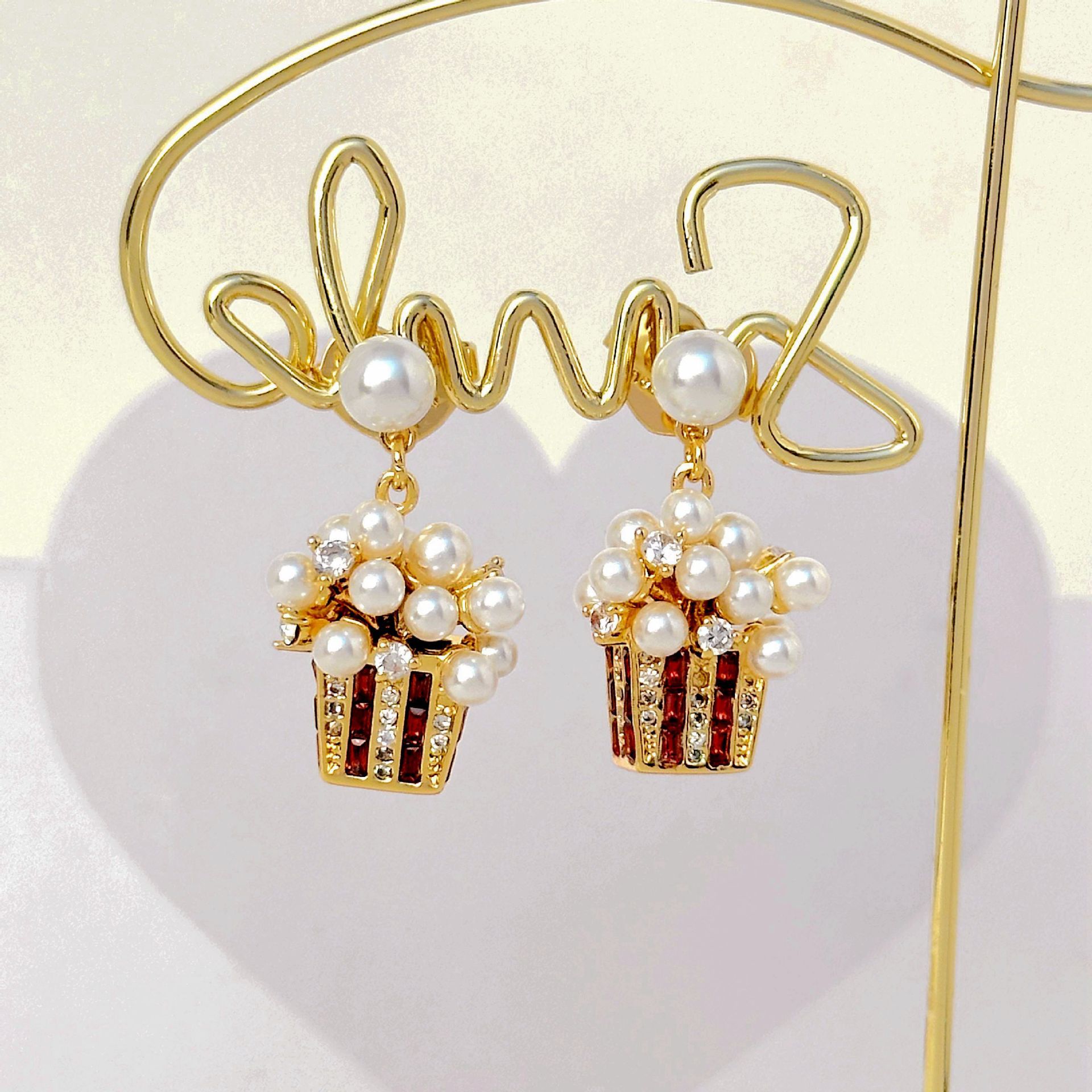 European And American Colorful Crystals Small Pearl Silver Stud Earrings Necklace