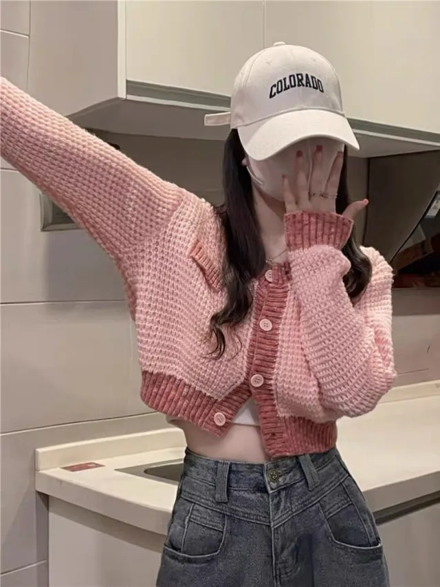 Design Niche Japanese style Retro Idle Style Gentle Chic Cardigan Jacket Pink - Shop at LoveMi