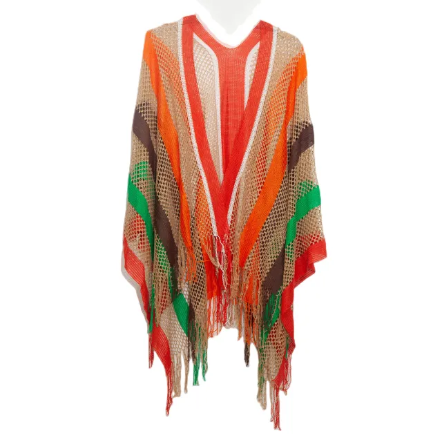 Women's Cloak Travel Ethnic Rainbow Stripes Orange - Shop at LoveMi