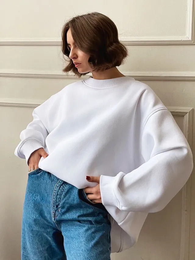 Solid Color Loose Sweater European And American White - Shop at LoveMi