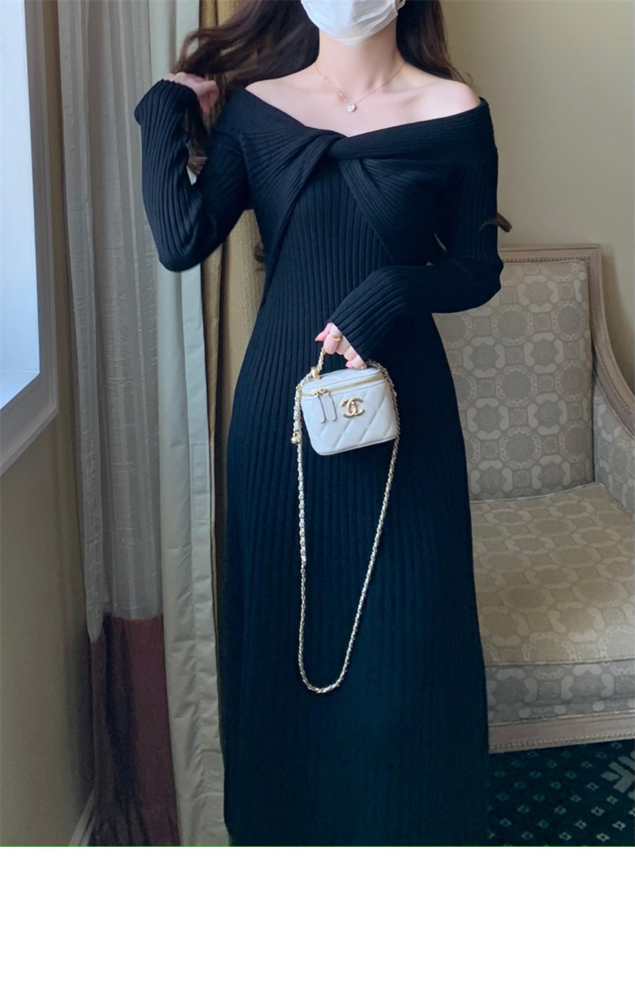 Word Cold-shoulder Elegant High-end Underwear Knitted Dress