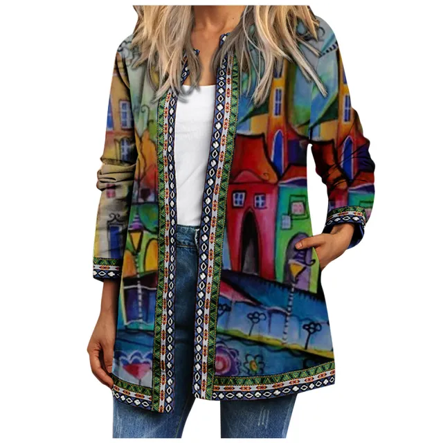 Women's Printed Long sleeved Coat Cardigan Undersea Castle M - Shop at LoveMi