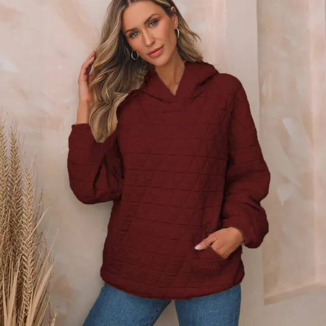 Women's Solid Color Hooded Sweater Regular Sleeve Wine Red - Shop at LoveMi