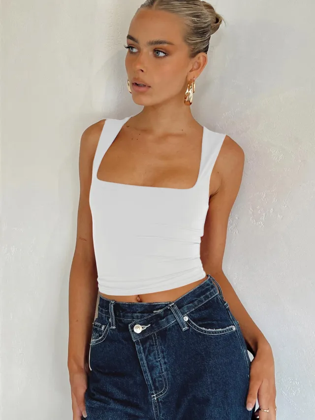 European And American Fashion Brand Sexy Slim fit Top Square Collar Bottoming Shirt Vest White - Shop at LoveMi