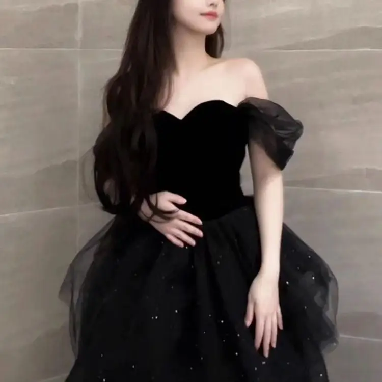 Black Evening Dress Light Luxury Minority French