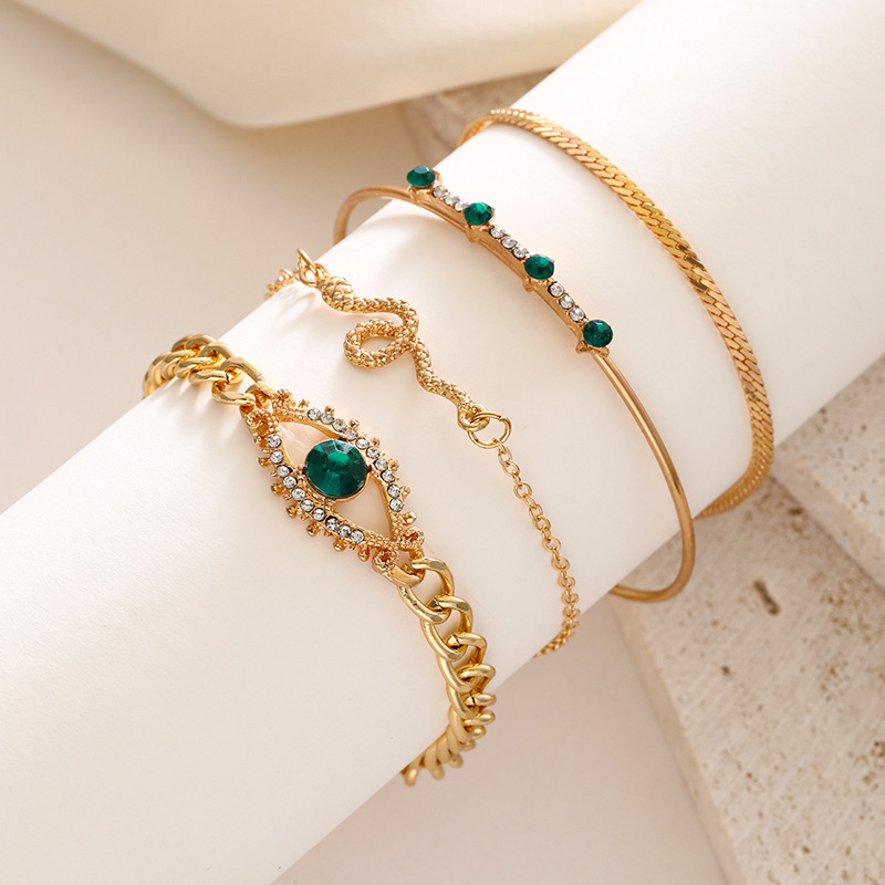 Womens Four-Piece Personalized Serpentine Open-End Bracelet Set