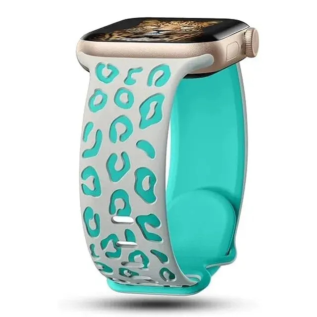Printed Carved Silicone Leopard-print Watch Strap