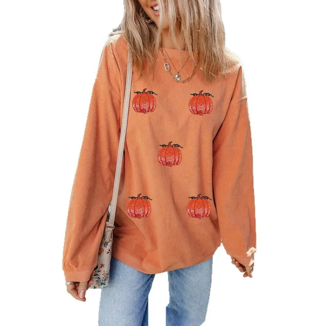 Casual Letter Loose Long sleeved Sweater Round Neck Pullover 25319950 Orange - Shop at LoveMi