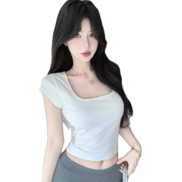 Summer Sexy Lace Stitching Backless Slim Fit All matching White - Shop at LoveMi