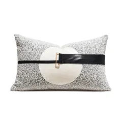 Nordic PU Leather Pillow Geometric Abstract Veneer Stitching Cushion Simple Modern Living Room Backrest Pillow Pillow Cover - Hui Rice Grey Waist P... - View 1