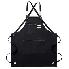 Thickened 100 Cotton Canvas Apron Waterproof Oil Household - Black - View 1
