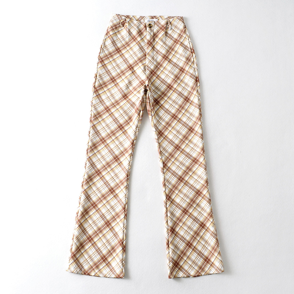 Title 2, American Retro Flared High Waist Plaid Pants, p...