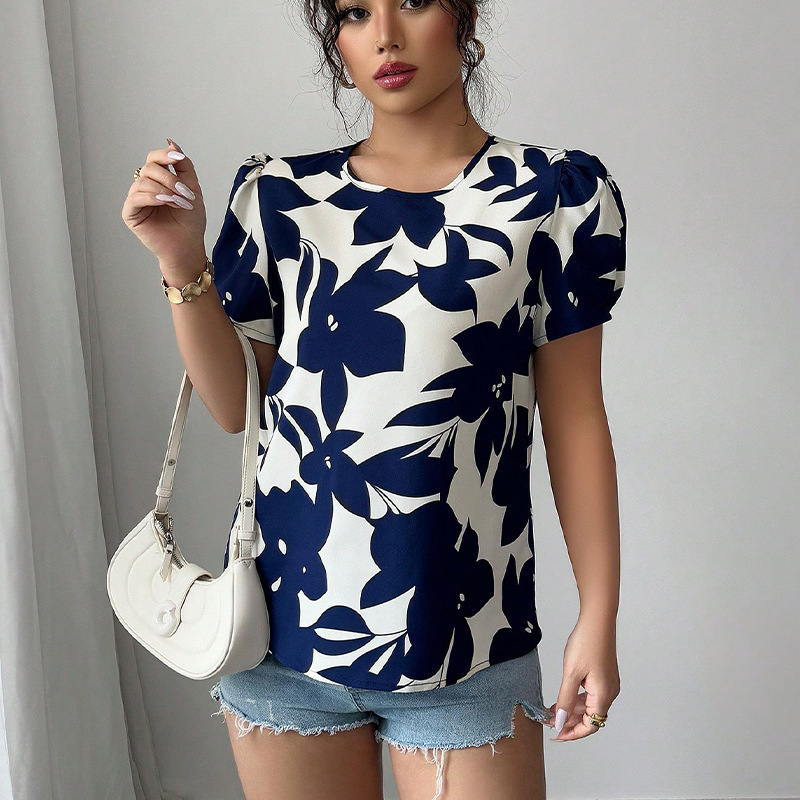 Women's Holiday Shirt Floral Pullover Short Sleeve