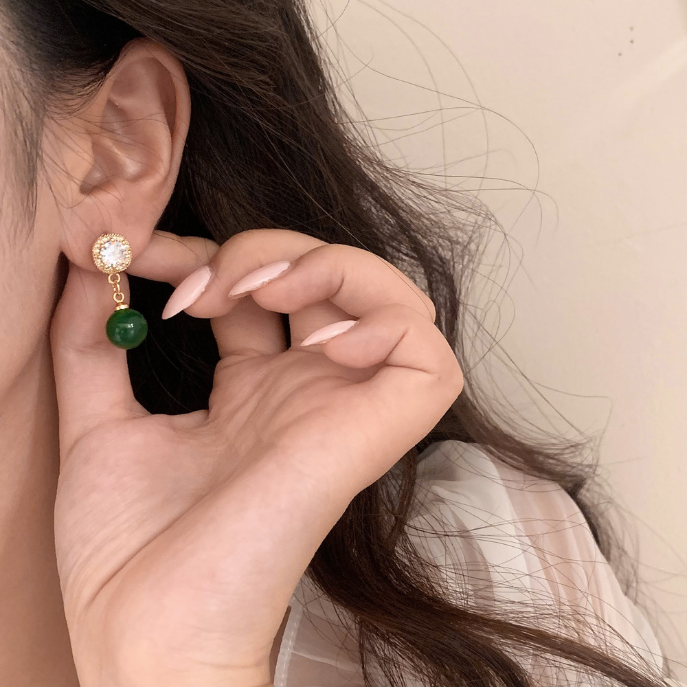 Green Chalcedony Pendant Tassel Earrings Fashion Green