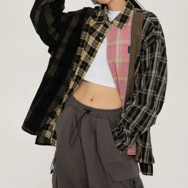 Women's Patchwork Plaid Long sleeved Shirt Coat Pink - Shop at LoveMi