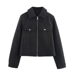 New European And American Style Soft Zipper Lapel Jacket - Dark Grey - View 1