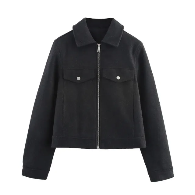 New European And American Style Soft Zipper Lapel Jacket Dark Gray - Shop at LoveMi