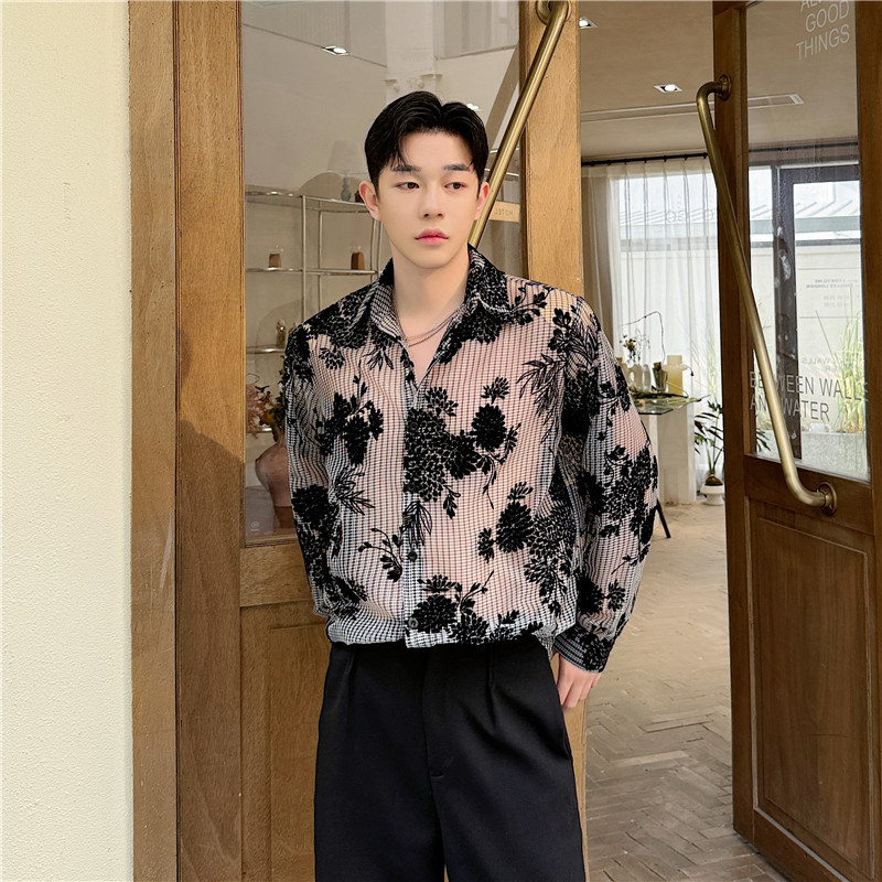 Mens Jacquard Hollow-Out Casual Shirt