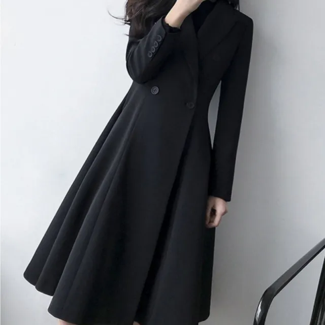 Autumn New Plus Size Women's Long Suit Trench Coat Black - Shop at LoveMi