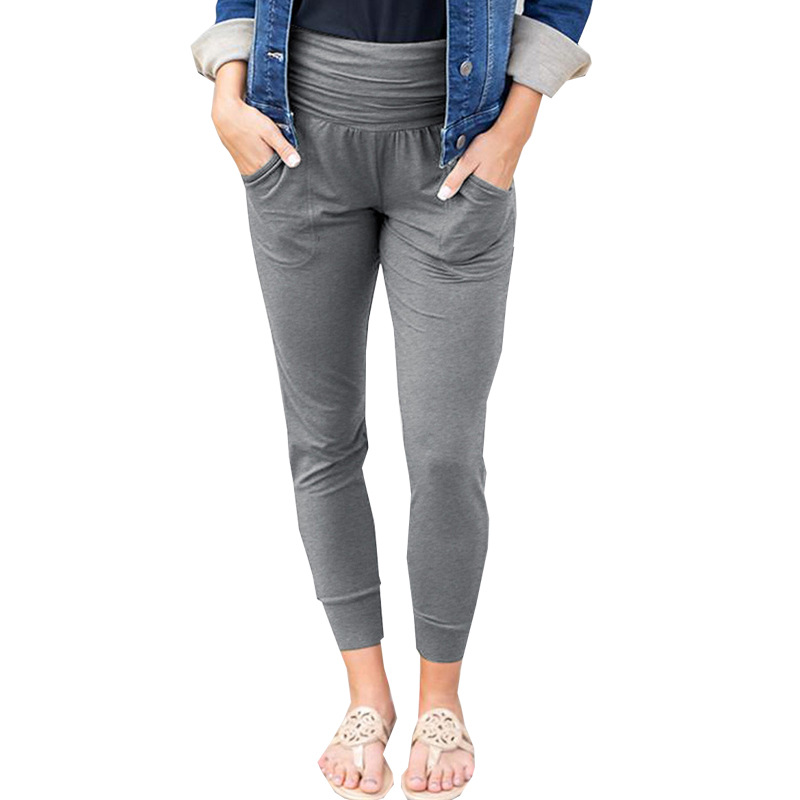 Black High Waist Pleated Pocket Casual Cropped Skinny Pants