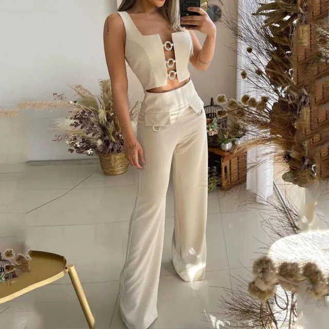 Square Collar Top Loose Flared Pants Two piece Set - Shop at LoveMi