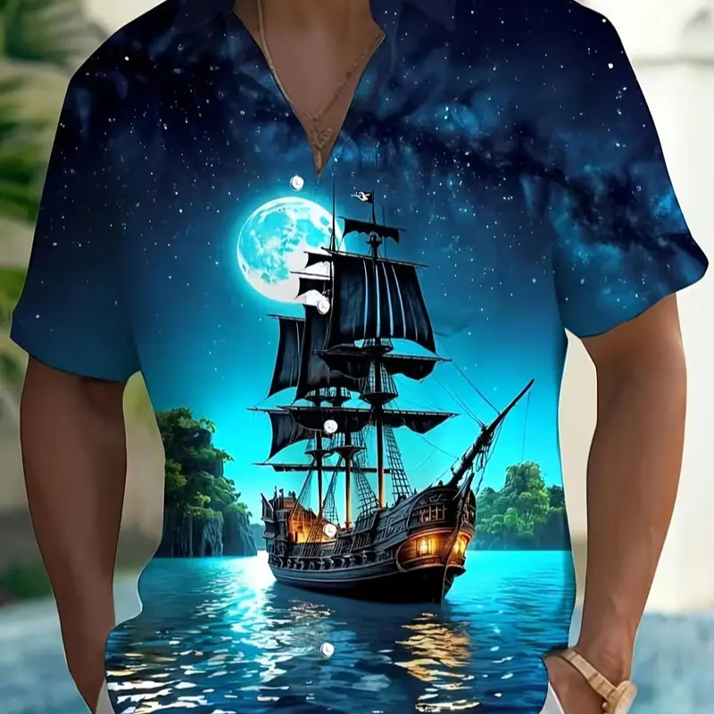 Mens Printed Casual Short-Sleeve Shirt
